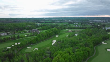 Golf-quater-in-Aurora,-Ontario,-Canada-in-may,-panoramic-view-on-the-city-from-a-dron-part-2