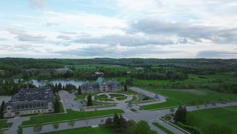 Golf-club-quater-in-Aurora,-Ontario,-Canada-in-may,-panoramic-view-on-the-city-from-a-drone-part-2