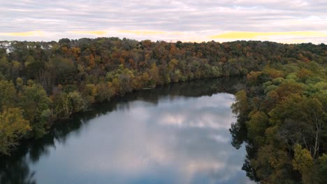 Phoenixville-Schuylkill-River-4K-Drone-during-Golden-Hour-Sunset-in-Fall-Autumn