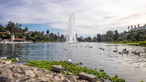 Echo-Park-Fountain-Timelapse-4K-during-a-sunny-day-in-Los-Angeles-California
