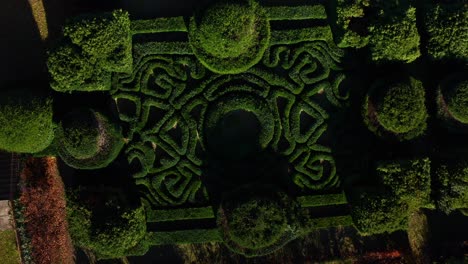 Aerial-Birds-Eye-View-Of-Ornate-Gardens-At-Grounds-Of-Castle-of-Montalto-Pavese