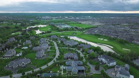 Golf-quater-in-Aurora,-Ontario,-Canada-in-may,-panoramic-view-on-the-city-from-a-dron-part-1