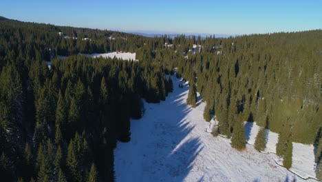 Antena:-Volando-Sobre-Una-Zona-Montañosa-Cubierta-De-Nieve-Y-Bosques