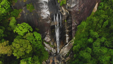 Stand-still-aerial-shot-of-the-Seven-Wells-Waterfall-in-Langkawi,-Malaysia