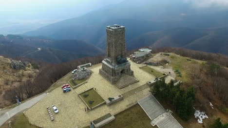 Flying-over-Shipka-monument-of-freedom-towards-the-green-mountain-hills