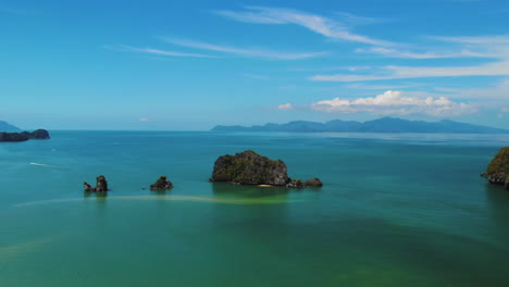 Pulau-Chabang-and-Pulau-Kelam-Baya-islands,-near-the-Tanjung-Rhu-Beach-in-Langkawi,-Malaysia