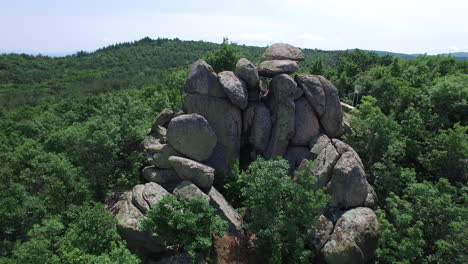 Aerial-shot-of-the-megalith-,-located-near-the-town-of-Kazanlak,-Bulgaria