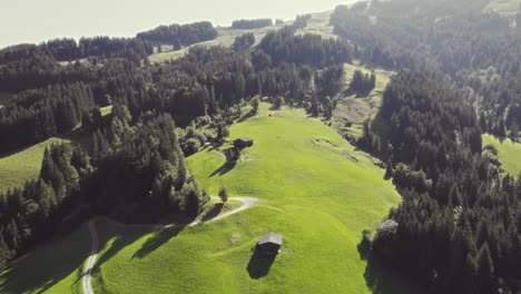 Luftaufnahmen-Von-Drohnen,-Die-In-Richtung-Grasbedeckter-Hügel-In-Den-Alpenbergen-In-Tirol,-Österreich,-Fliegen