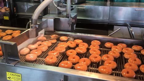 The-decadent-and-gorgeous-sugar-glazing-process-of-ring-doughnuts-as-they-pass-through-a-continuous-wall-of-liquid-sugar-glaze