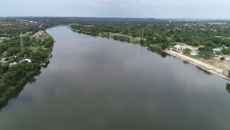 Aerial-drone-flight-over-the-lake-in-Marble-Falls-Texas