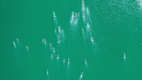 Competidores-Nadando-En-El-Mar-Liderados-Por-Una-Mujer