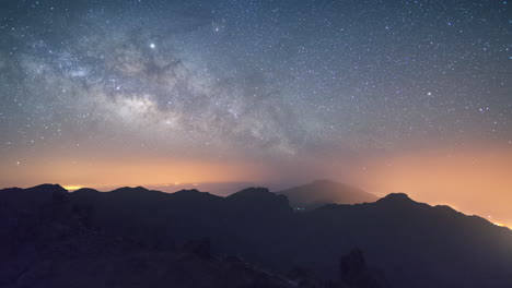 Timelapse-of-the-Milky-way-rising-in-the-clear-sky-of-La-Palma-Island,-Canary-Islands,-Spain
