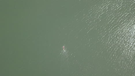 Aerial-view-of-a-swimmer-in-the-ocean