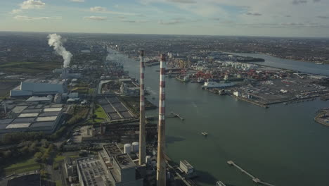 Aerial-footage,-Poolbeg-Towers-near-Dublin-City