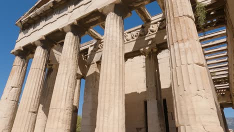 Close-Up-Looking-Up-At-Temple-of-Hephaestus-With-Hand-Held-Motion