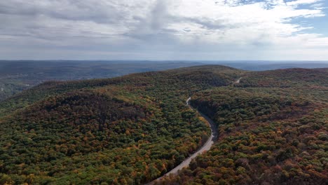 An-aerial-view-high-above-the-mountains-in-upstate-NY-during-the-fall-foliage-changes