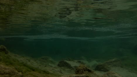 Underwater-shot-in-a-calm-creek-located-in-Huancaya,-at-the-peruvian-highlands