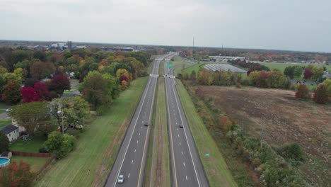 Drone-view-of-grand-highway-during-autumn-season