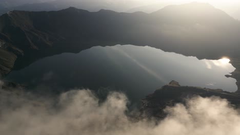 Aerial-drone-view-of-beautiful-scenic-Quilotoa-Lake-in-Ecuador