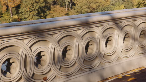 Decorative-Circular-Design-of-Carved-Stone-Ramp-of-Pedestrian-Bridge-in-Central-Park,-New-York-Manhattan