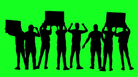 Gruppe-Von-Demonstranten-Mit-Schildsilhouette-Auf-Grünem-Bildschirm