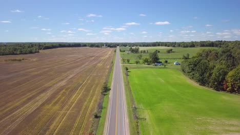 4k-Drone-Video-of-a-rural-road-in-Michigan,-USA