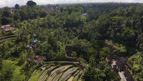 Forwarding-drone-cinematic-footage-of-Gunung-Kawi-Temple-at-Bali,-Indonesia-top-view
