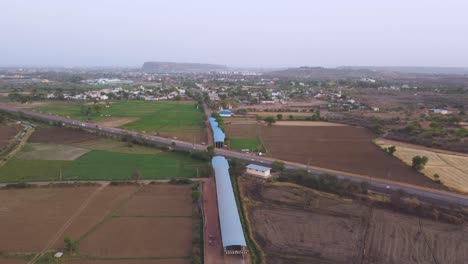 Aerial-Drone-shot-of-a-Railway-Underpass-at-a-village-of-Gwalior