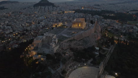 Aerial-cinematic-shot-of-the-Acropolis-of-Athens-in-the-early-morning