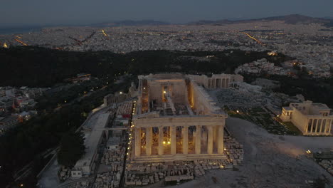 Aerial-tilt-down-shot-over-the-Parthenon-in-Athens-during-the-dawn