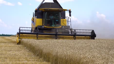 A-combine-harvester-harvests-wheat-crops-fields-during-the-summer-in-Ukraine