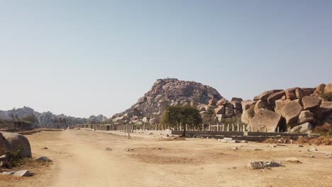 Tracking-Shot-of-Archaeological-Ruins-at-Hampi,-Karnataka,-India