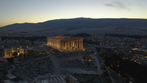 Aerial-slow-shot-of-the-Acropolis-of-Athens-during-the-dawn