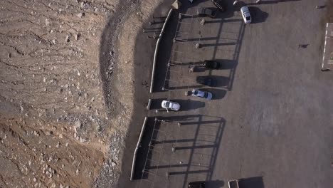 People-enjoying-the-rocky-scenery-of-the-Jebel-Jais-mountain-in-Ras-Al-Khaimah,-UAE---Aerial-shot
