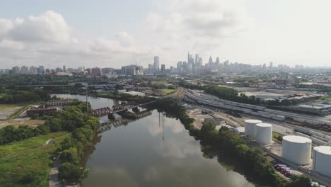 Philadelphia-Skyline-Per-Drohne-Vom-Südwesten-Philadelphias-Aufgenommen