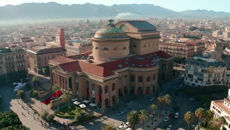 Flying-toward-Massimo-Theatre-in-Palermo-revealing-city-and-the-mountains