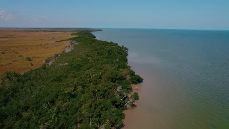 Luftbild-über-Mangroven,-Ozean-Und-Einem-Sumpf-In-Holbox,-Mexiko