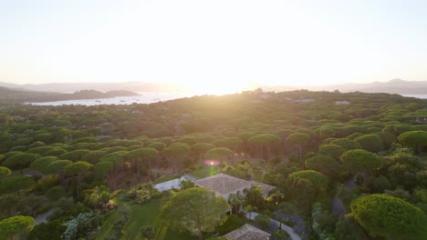 Aerial-of-the-perfect-villa-in-paradise-during-sunset