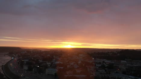 Kaunas-old-town.-Drone-aerial-view.-Dramatic-sunset