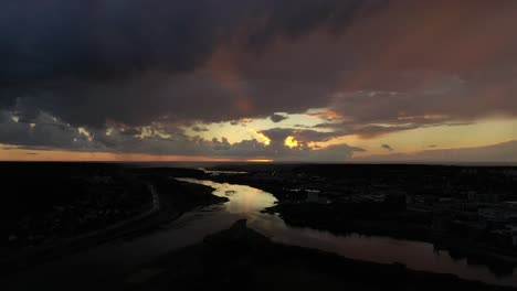 Kaunas-old-town.-Drone-aerial-view.-Dramatic-sunset