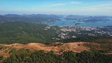 Beautiful-drone-view-of-the-famous-paragliding-spot-in-Ngong-Ping,-Sai-Kung,-Hong-Kong
