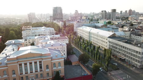 4K-Aerial-footage-above-Tarasa-Shevchenko-Boulevard-towards-St