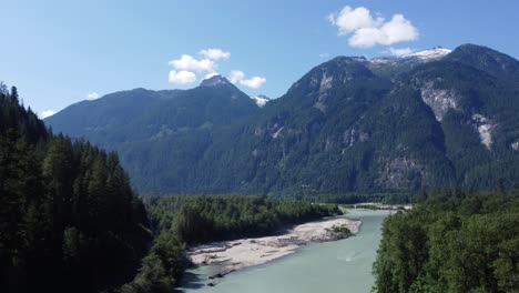 Gorgeous-drone-dolly-shot-of-the-Squamish-Valley-River-near-Squamish,-BC