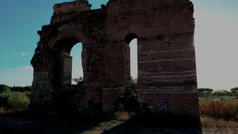 Ruins-in-archaeological-park-of-Tor-Fiscale,-Rome-in-Italy