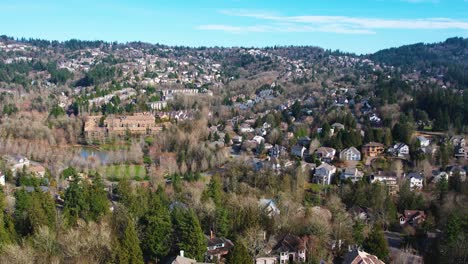 4K-aerial-drone-shot-overlooking-Portland,-Oregon-suburban-neighborhoods