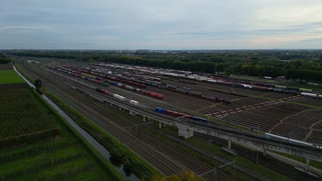 Panorama-Of-Kijfhoek-Hump-Yard-With-Wagon-Train-Arriving-In-Western-Netherland