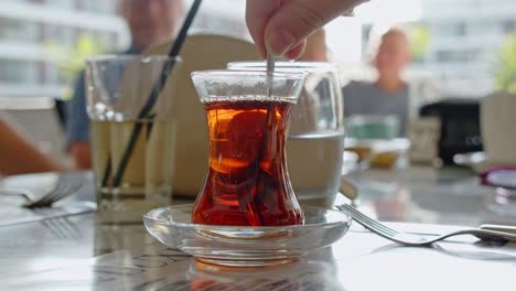 Delicious-fresh-cup-of-traditional-tea-in-Cyprus-restaurant,-static-close-up-view