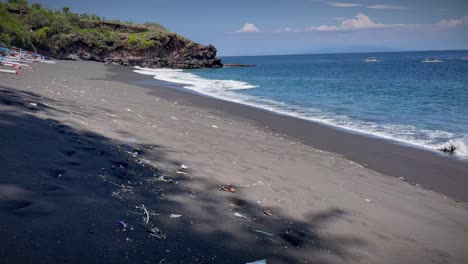 Rubbish-On-The-Sandy-Shoreline-Of-Bali-Beach,-Indonesia