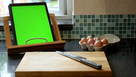 Cooking--baking-preparation-with-a-green-screen-tablet-recipe