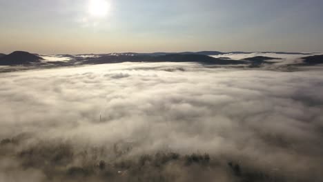 Morning-mist-over-the-town-of-Järvsö,-Sweden
